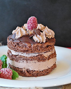 closeup photo of chocolate cake served on white ceramic saucer