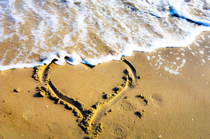 heart drawing on beach sand
