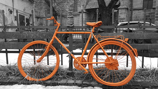 selective color of orange bicycle