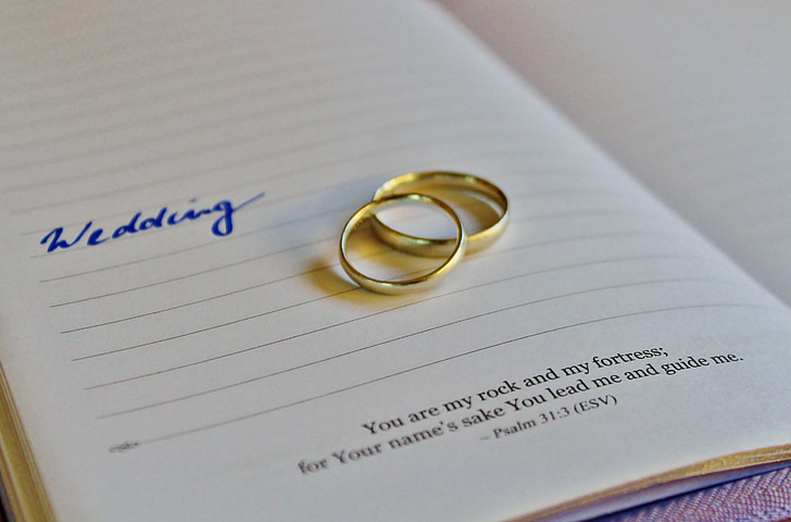 gold-colored wedding bands