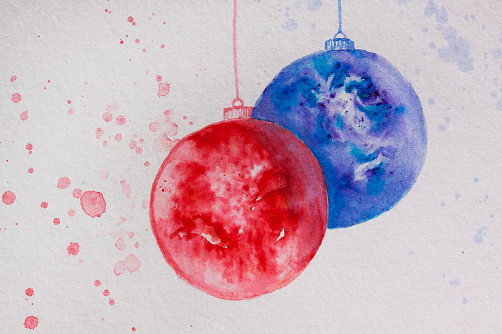 red and blue baubles painting