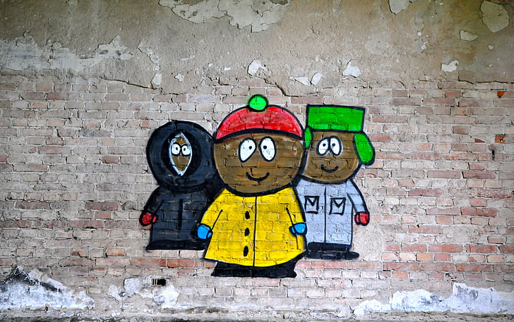 three Southpark characters wall graffiti