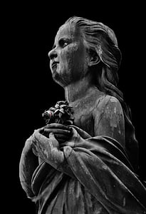 grayscale photography of girl statue
