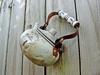 white water kettle on top of wooden surface