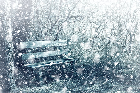 snow cover wooden bench illustration