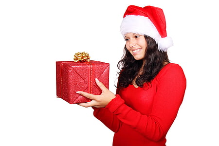 woman holding red gift box