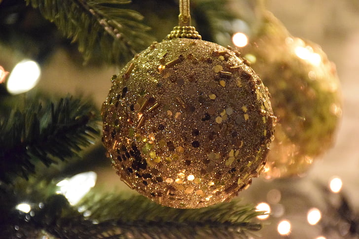 closeup photo of brown glittered baubles