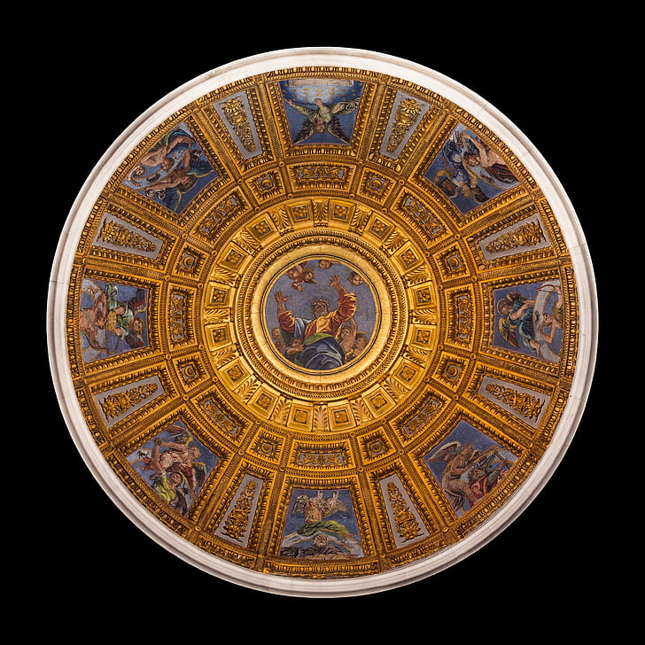 round brown and white ceiling art