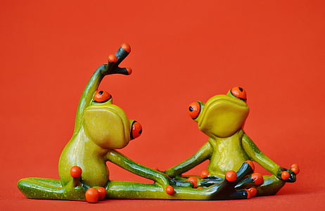 two frog performing yoga stunds decor