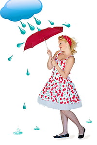 woman wearing white, red, and green sleeveless midi dress carrying umbrella