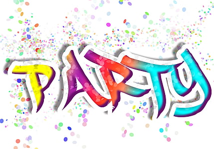 multicolored party text