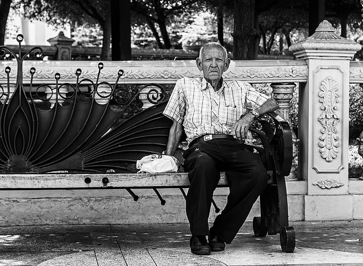 man sitting on bench on park