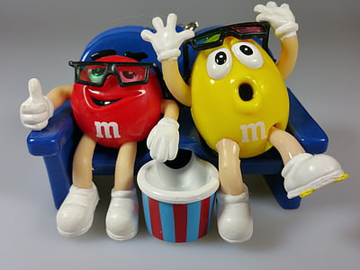 two red and yellow M&M's figurines