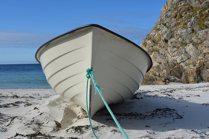 white canoe beside sea