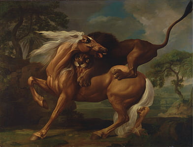 painting of lion and horse