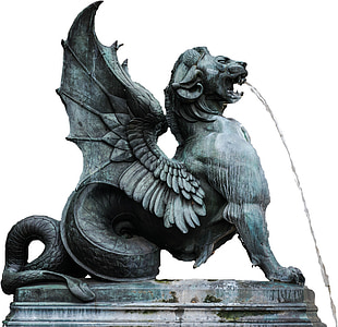 gray lion with wings statue
