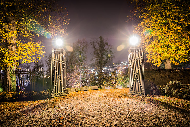 landscape photo of opened gate during nighttime