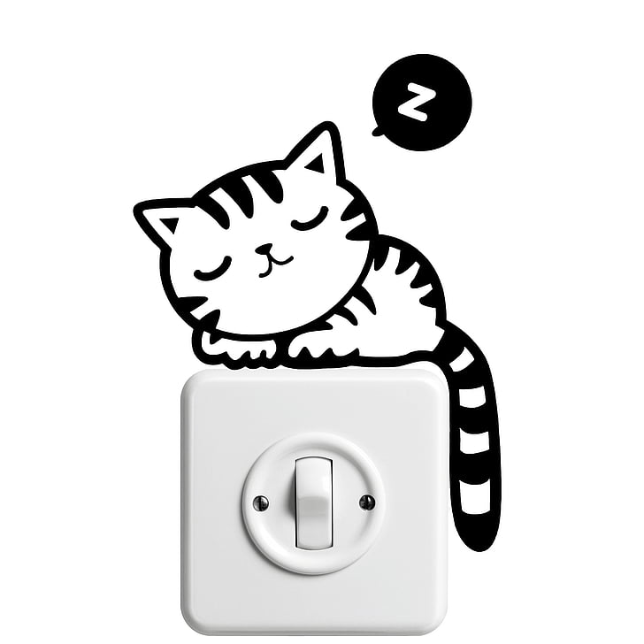 cat illustration on top of white electric switch