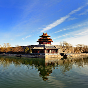 temple with walls surrounded by waters