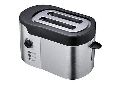stainless steel and black 2-slice bread toaster