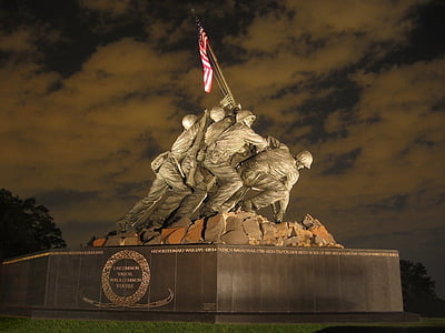 us marines war memorial, night, iwo jima, america, military, monument