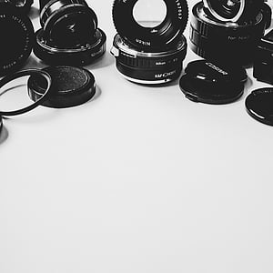 grayscale photography of camera lenses