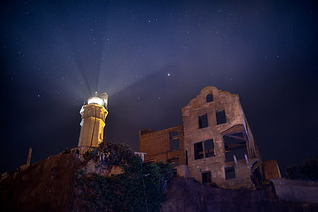 brown lighthouse during night time