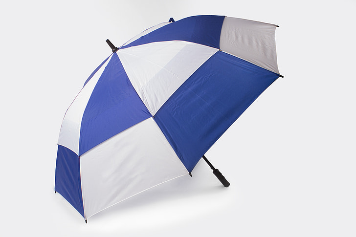 white and blue folding umbrella