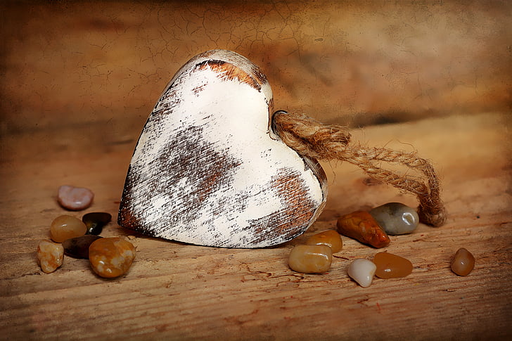 white and brown heart decor