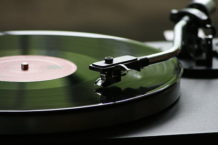 selective focus vinyl record and turntable