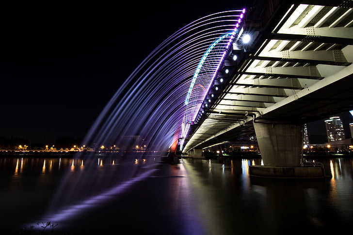 gray bridge at night time