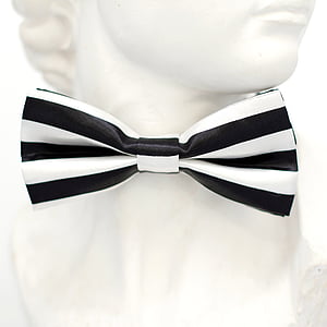 white and black striped bowtie