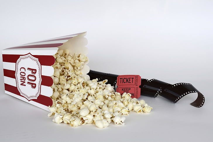 popcorn and cinema film and tickets