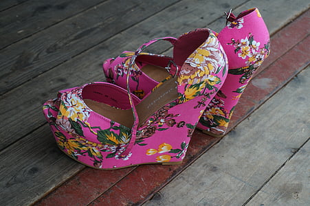 pink-yellow-and-green floral peep-toe wedge sandals