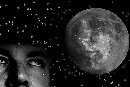 man face and moon digital wallpaper