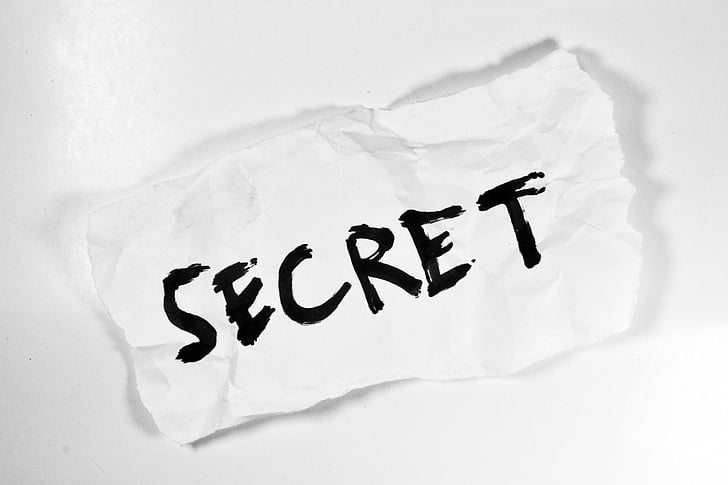 Secret text on white piece of paper