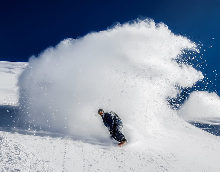 man wearing black suit riding snowboard on snow photo