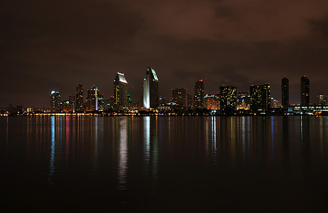 cities scape of high rise buildings photo at night