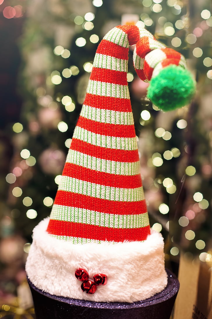 red and white striped Christmas hat