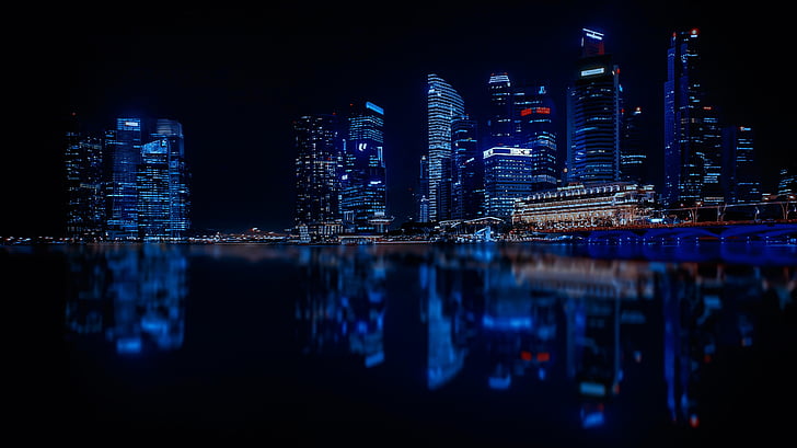 reflective photo of city of at night