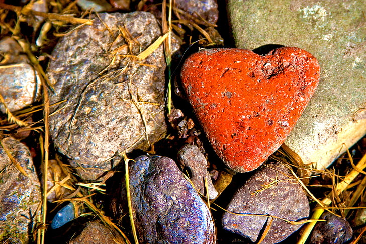 orange heart painted stone