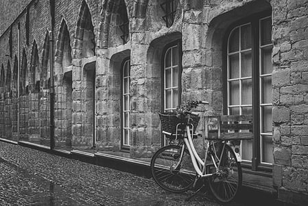 grayscale photography of cruiser bicycle