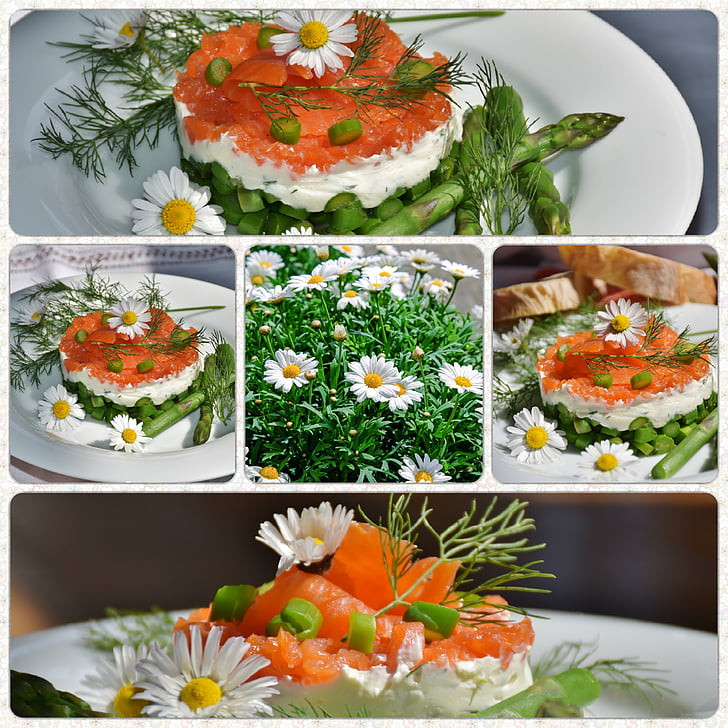 white aster flowers on food top collage