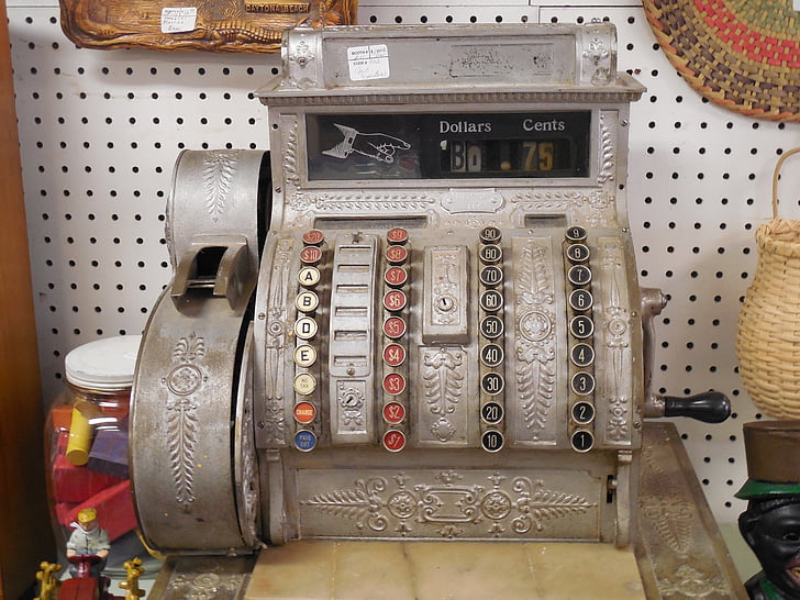 vintage gray and black cash register