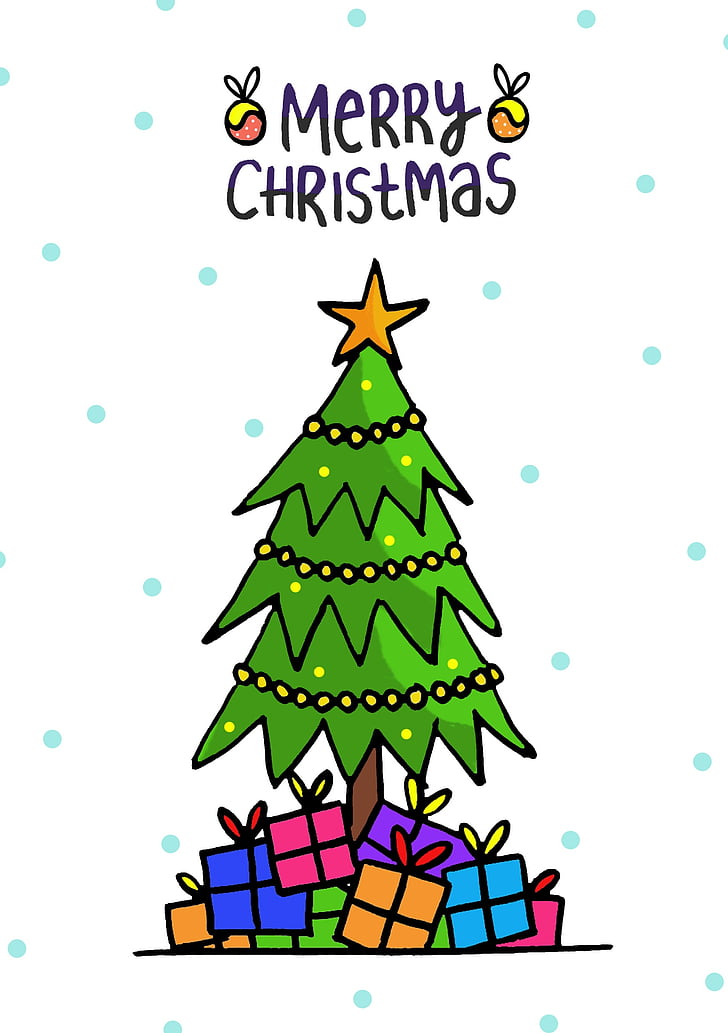 Smiling Christmas Tree With Gifts On Blue Sky Stock Photo - Download Image  Now - Anthropomorphic Smiley Face, Cartoon, Celebration - iStock
