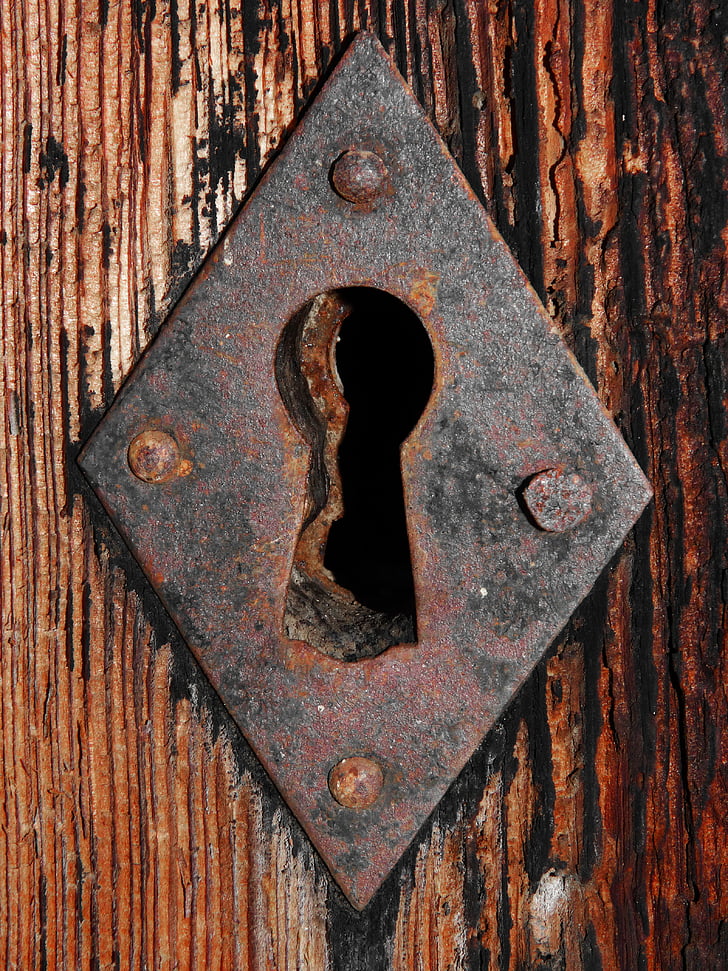 copper-colored door lock