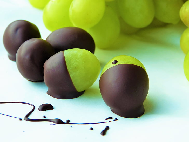 green grape fruits with chocolate coating