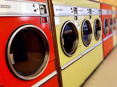 red and yellow front-load washing machines