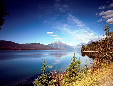 lake surrounded with trees and mountain