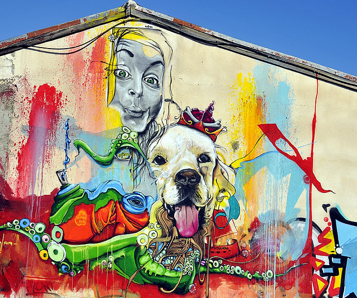 photo of dog and woman wearing hijab graffiti artwork